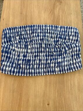 Universal Thread Blue and White Smocked Bandeau Crop Top